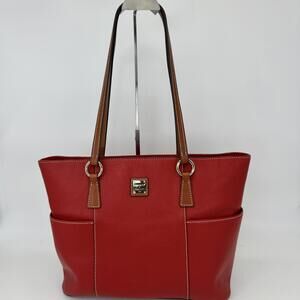 DOONEY & BOURKE Red Pebble Leather Tote Shoulder Bag w Tan Trim